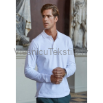 Vīriešu Luxury polo krekls Strech ar garām piedurknēm, balts