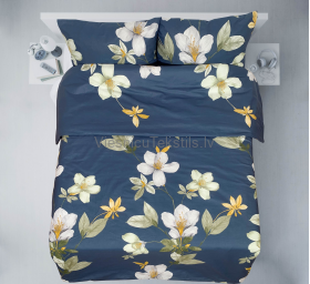 Gultas veļa krāsaina FLOWERS dark blue